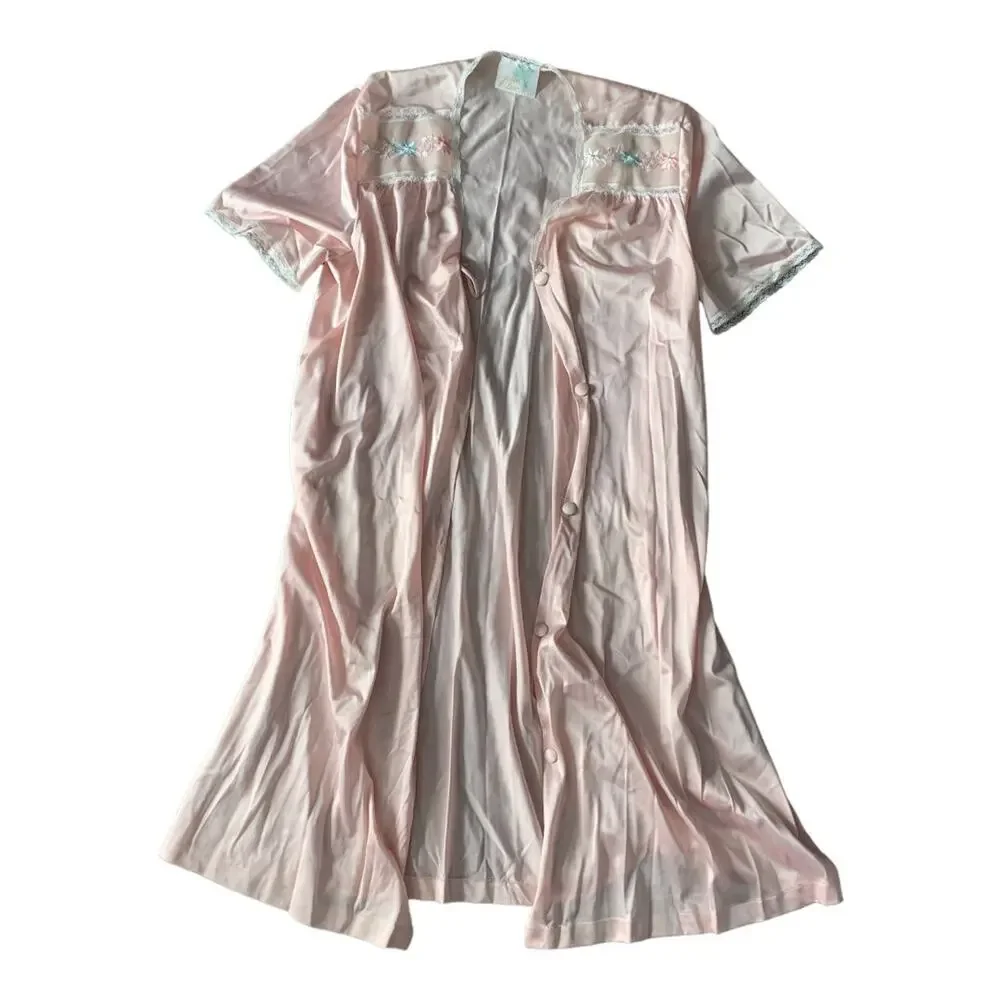 Vintage Jolie womens medium pink Two piece sleep pajamas neglige robe - Picture 2 of 12
